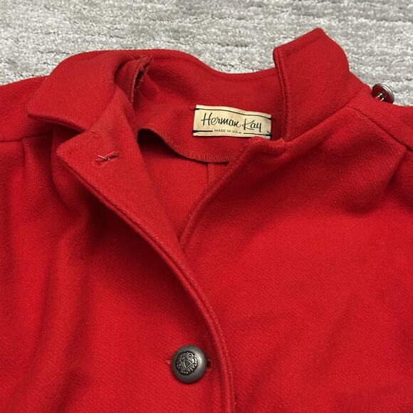 Vintage Herman Kay Cape Womens One Size Red Button Front Made in USA 90s Poncho - Picture 9 of 16